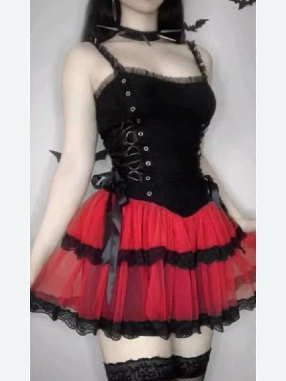 Dolls Kill Widow Corset Dress Goth Gothic Black Red Mini Lace Up Womens XXL